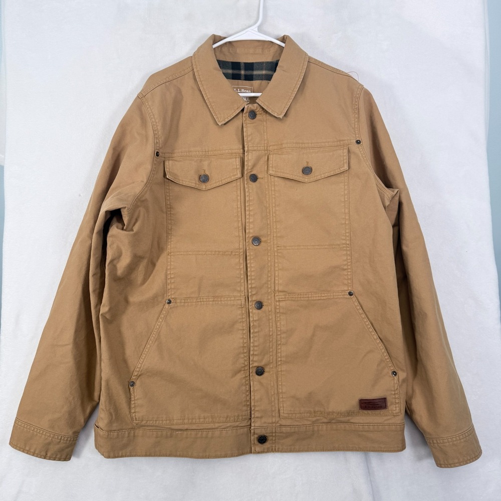 LL Bean Jacket Mens XL Tall Beige Beanflex Utility Canvas Workwear Outdoor